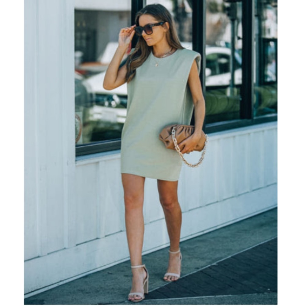 Vici Hilton Cotton Blend T-Shirt dress with shoulder pads